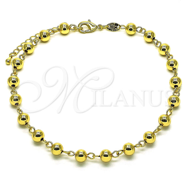 Tobillera Elegante 03.63.2178.10 Oro Laminado, Diseño de Bola, Pulido, Tono Dorado (06 MM Thickness, 10 Inches Length)