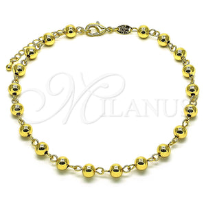 Tobillera Elegante 03.63.2178.10 Oro Laminado, Diseño de Bola, Pulido, Tono Dorado (06 MM Thickness, 10 Inches Length)
