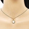 Juego de Arete y Dije de Adulto 10.379.0058 Oro Laminado, Diseño de Flor, con Marfil Perla, Pulido, Tono Dorado