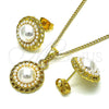 Juego de Arete y Dije de Adulto 10.379.0058 Oro Laminado, Diseño de Flor, con Marfil Perla, Pulido, Tono Dorado