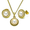 Juego de Arete y Dije de Adulto 10.379.0058 Oro Laminado, Diseño de Flor, con Marfil Perla, Pulido, Tono Dorado