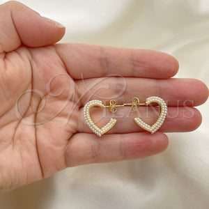 Arete Dormilona 02.379.0028 Oro Laminado, Diseño de Corazón, con Marfil Perla, Pulido, Tono Dorado