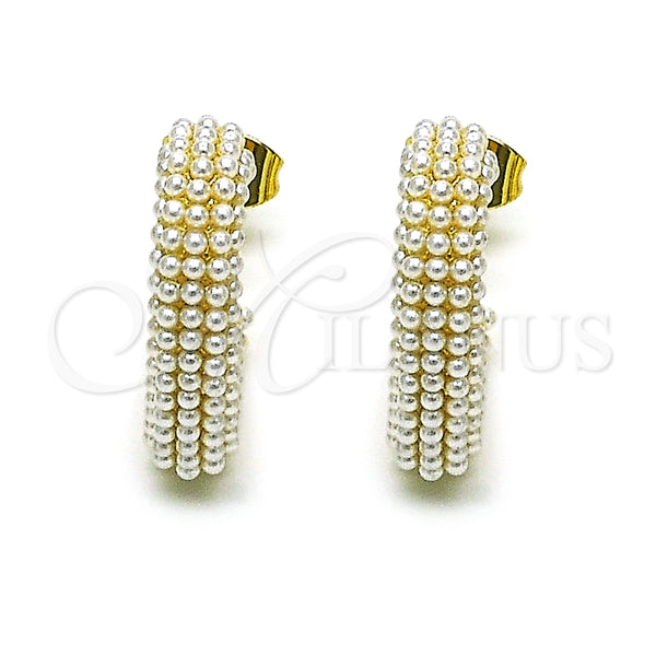 Arete Dormilona 02.379.0028 Oro Laminado, Diseño de Corazón, con Marfil Perla, Pulido, Tono Dorado