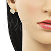 Arete Dormilona 02.379.0029 Oro Laminado, Diseño de Corazón, con Marfil Perla, Pulido, Tono Dorado