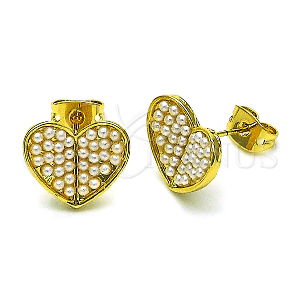 Arete Dormilona 02.379.0029 Oro Laminado, Diseño de Corazón, con Marfil Perla, Pulido, Tono Dorado