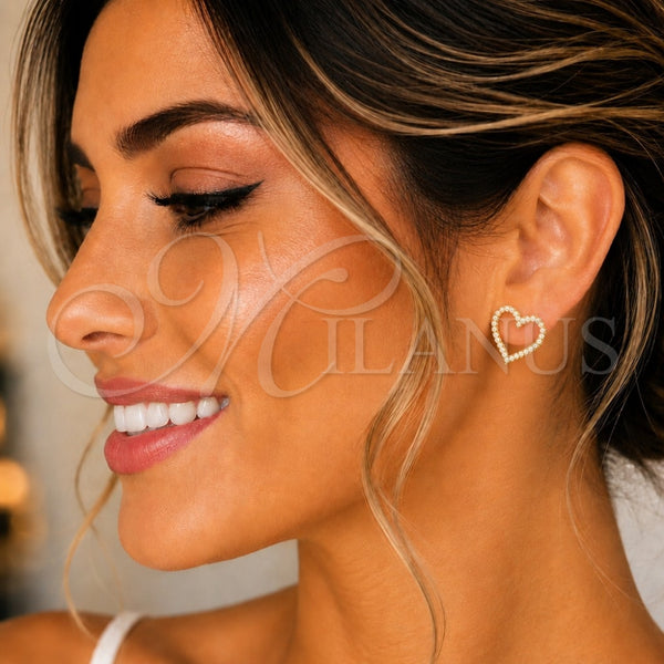 Arete Dormilona 02.379.0032 Oro Laminado, Diseño de Corazón, con Marfil Perla, Pulido, Tono Dorado