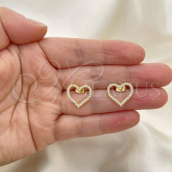Arete Dormilona 02.379.0032 Oro Laminado, Diseño de Corazón, con Marfil Perla, Pulido, Tono Dorado
