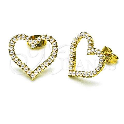 Arete Dormilona 02.379.0032 Oro Laminado, Diseño de Corazón, con Marfil Perla, Pulido, Tono Dorado