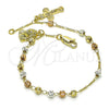 Pulsera de Dije 03.253.0088.08 Oro Laminado, Diseño de Jesus y Crucifijo, Diamantado, Tres Tonos (04 MM Thickness, 8 Inches Length)