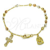 Pulsera de Dije 03.253.0088.08 Oro Laminado, Diseño de Jesus y Crucifijo, Diamantado, Tres Tonos (04 MM Thickness, 8 Inches Length)