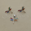 Juego de Arete y Dije de Adulto 10.399.0007 Plata Rodinada, Diseño de Libélula, con Madre Perla Multicolor, Pulido, Tono Plateado