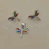 Juego de Arete y Dije de Adulto 10.399.0007 Plata Rodinada, Diseño de Libélula, con Madre Perla Multicolor, Pulido, Tono Plateado