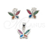 Juego de Arete y Dije de Adulto 10.399.0008 Plata Rodinada, Diseño de Mariposa, con Madre Perla Multicolor, Pulido, Tono Plateado