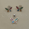 Juego de Arete y Dije de Adulto 10.399.0008 Plata Rodinada, Diseño de Mariposa, con Madre Perla Multicolor, Pulido, Tono Plateado
