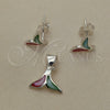 Juego de Arete y Dije de Adulto 10.399.0009 Plata Rodinada, Diseño de Pescado, con Madre Perla Multicolor, Pulido, Tono Plateado