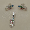 Juego de Arete y Dije de Adulto 10.399.0010 Plata Rodinada, Diseño de Caballo de Mar, con Madre Perla Multicolor, Pulido, Tono Plateado