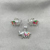 Juego de Arete y Dije de Adulto 10.399.0013 Plata Rodinada, Diseño de Elefante, con Madre Perla Multicolor, Pulido, Tono Plateado