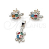 Juego de Arete y Dije de Adulto 10.399.0014 Plata Rodinada, Diseño de Tortuga, con Madre Perla Multicolor, Pulido, Tono Plateado