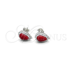 Arete Dormilona 02.399.0038.1 Plata Rodinada, con Zirconia Cubica Blanca y Perla Rojo Naranja, Pulido, Tono Plateado