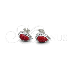Arete Dormilona 02.399.0038.1 Plata Rodinada, con Zirconia Cubica Blanca y Perla Rojo Naranja, Pulido, Tono Plateado