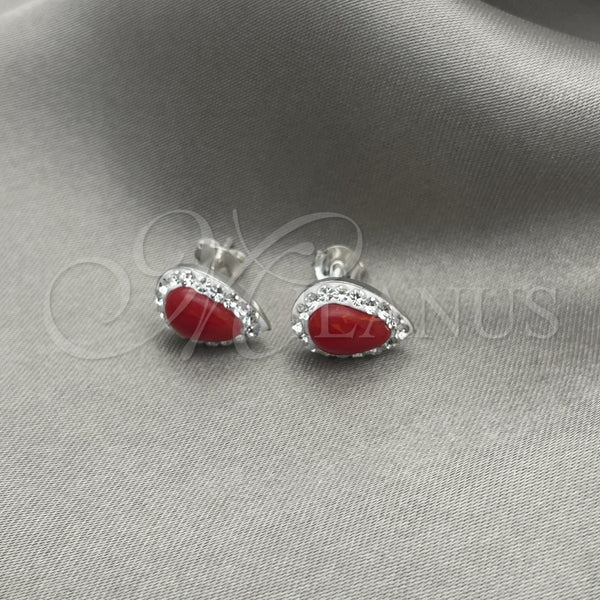 Arete Dormilona 02.399.0038.1 Plata Rodinada, con Zirconia Cubica Blanca y Perla Rojo Naranja, Pulido, Tono Plateado