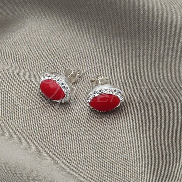 Arete Dormilona 02.399.0037.1 Plata Rodinada, con Zirconia Cubica Blanca y Perla Rojo Naranja, Pulido, Tono Plateado