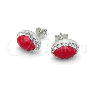 Arete Dormilona 02.399.0037.1 Plata Rodinada, con Zirconia Cubica Blanca y Perla Rojo Naranja, Pulido, Tono Plateado