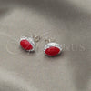 Arete Dormilona 02.399.0037.1 Plata Rodinada, con Zirconia Cubica Blanca y Perla Rojo Naranja, Pulido, Tono Plateado