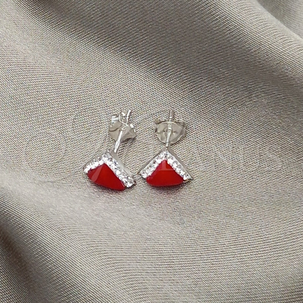 Arete Dormilona 02.399.0035.1 Plata Rodinada, con Zirconia Cubica Blanca y Perla Rojo Naranja, Pulido, Tono Plateado