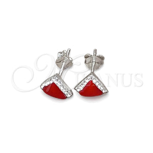 Arete Dormilona 02.399.0035.1 Plata Rodinada, con Zirconia Cubica Blanca y Perla Rojo Naranja, Pulido, Tono Plateado
