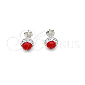 Arete Dormilona 02.399.0036.1 Plata Rodinada, con Zirconia Cubica Blanca y Perla Rojo Naranja, Pulido, Tono Plateado