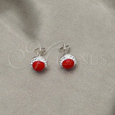 Arete Dormilona 02.399.0036.1 Plata Rodinada, con Zirconia Cubica Blanca y Perla Rojo Naranja, Pulido, Tono Plateado