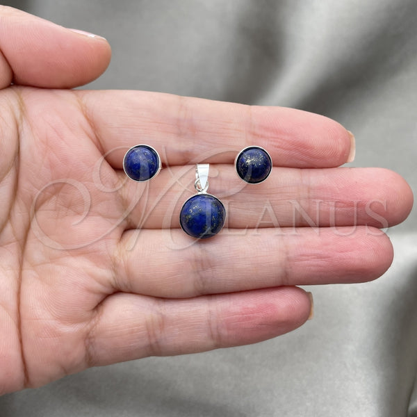 Juego de Arete y Dije de Adulto 10.392.0001 Plata Rodinada, con Perla Denin Blue, Pulido, Tono Plateado