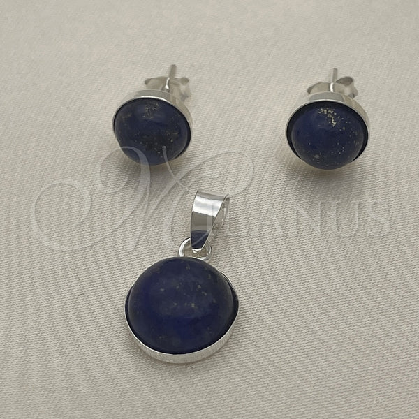 Juego de Arete y Dije de Adulto 10.392.0001 Plata Rodinada, con Perla Denin Blue, Pulido, Tono Plateado