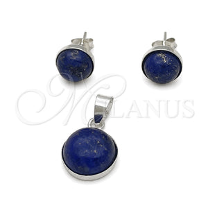 Juego de Arete y Dije de Adulto 10.392.0001 Plata Rodinada, con Perla Denin Blue, Pulido, Tono Plateado