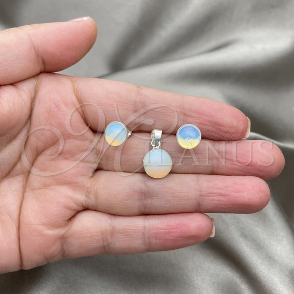Juego de Arete y Dije de Adulto 10.392.0002 Plata Rodinada, con Opal Blanca, Pulido, Tono Plateado