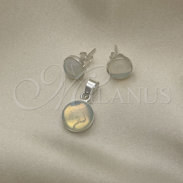 Juego de Arete y Dije de Adulto 10.392.0002 Plata Rodinada, con Opal Blanca, Pulido, Tono Plateado