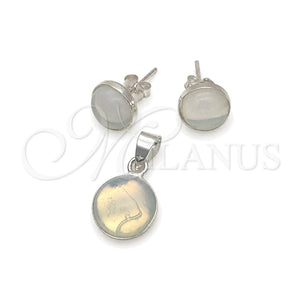 Juego de Arete y Dije de Adulto 10.392.0002 Plata Rodinada, con Opal Blanca, Pulido, Tono Plateado