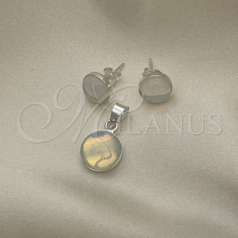Juego de Arete y Dije de Adulto 10.392.0002 Plata Rodinada, con Opal Blanca, Pulido, Tono Plateado