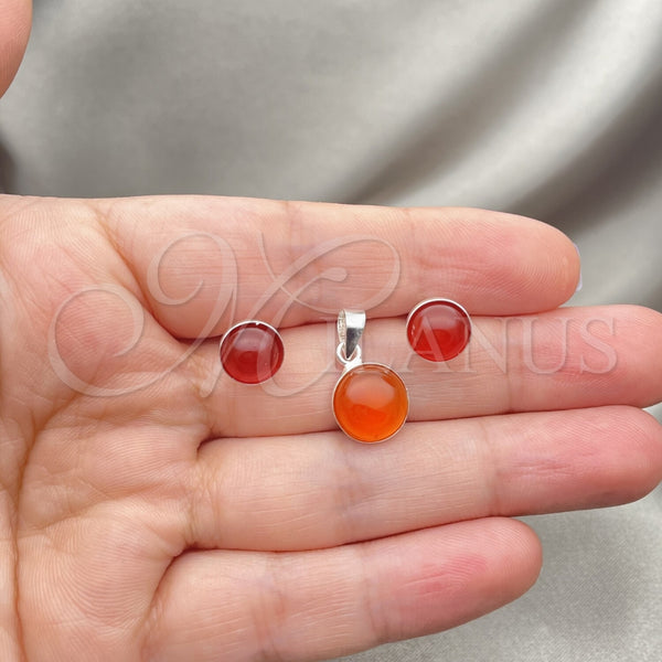 Juego de Arete y Dije de Adulto 10.392.0003 Plata Rodinada, con Perla Rojo Naranja, Pulido, Tono Plateado