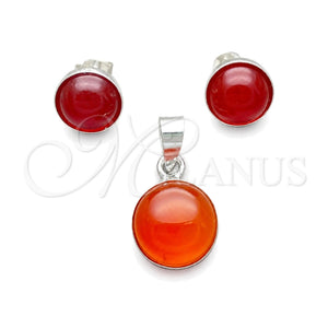 Juego de Arete y Dije de Adulto 10.392.0003 Plata Rodinada, con Perla Rojo Naranja, Pulido, Tono Plateado