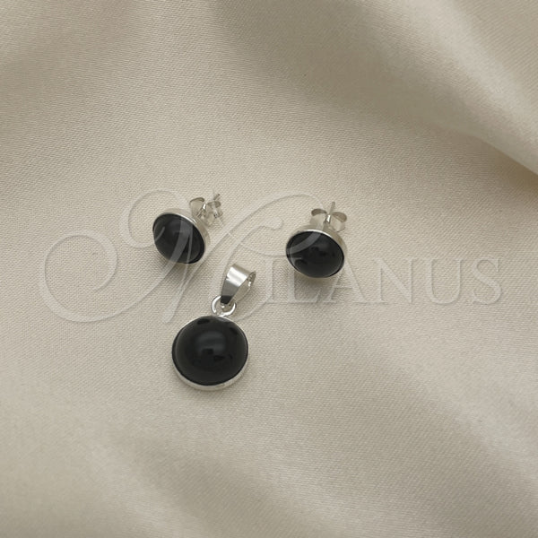 Juego de Arete y Dije de Adulto 10.392.0004 Plata Rodinada, con Perla Verde, Pulido, Tono Plateado
