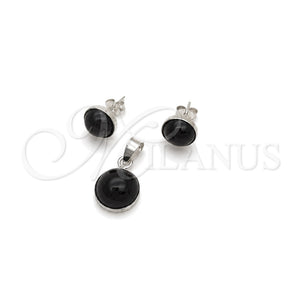 Juego de Arete y Dije de Adulto 10.392.0004 Plata Rodinada, con Perla Verde, Pulido, Tono Plateado