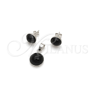Juego de Arete y Dije de Adulto 10.392.0004 Plata Rodinada, con Perla Verde, Pulido, Tono Plateado