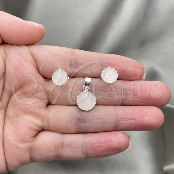 Juego de Arete y Dije de Adulto 10.392.0005 Plata Rodinada, con Opal Rosa, Pulido, Tono Plateado