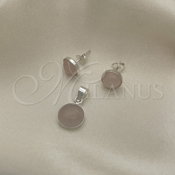 Juego de Arete y Dije de Adulto 10.392.0005 Plata Rodinada, con Opal Rosa, Pulido, Tono Plateado