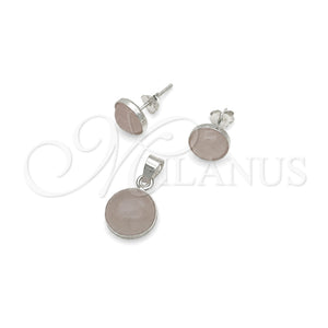 Juego de Arete y Dije de Adulto 10.392.0005 Plata Rodinada, con Opal Rosa, Pulido, Tono Plateado