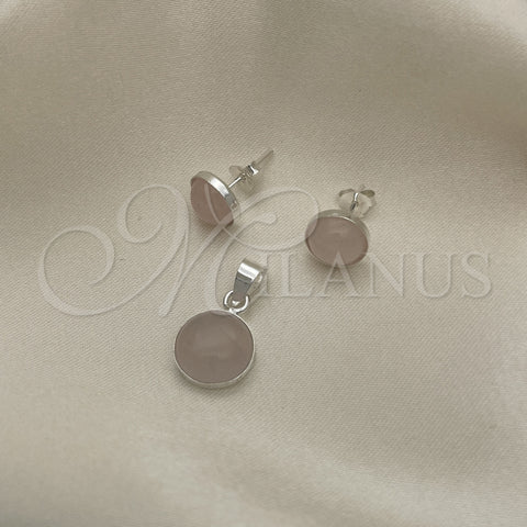 Juego de Arete y Dije de Adulto 10.392.0005 Plata Rodinada, con Opal Rosa, Pulido, Tono Plateado