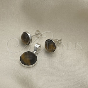 Juego de Arete y Dije de Adulto 10.392.0006 Plata Rodinada, con Opal Onix Negro, Pulido, Tono Plateado