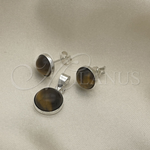 Juego de Arete y Dije de Adulto 10.392.0006 Plata Rodinada, con Opal Onix Negro, Pulido, Tono Plateado